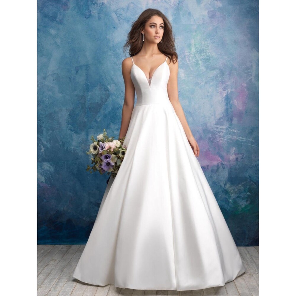 Allure Bridals White Satin V-Neck A-Line Ball Gown